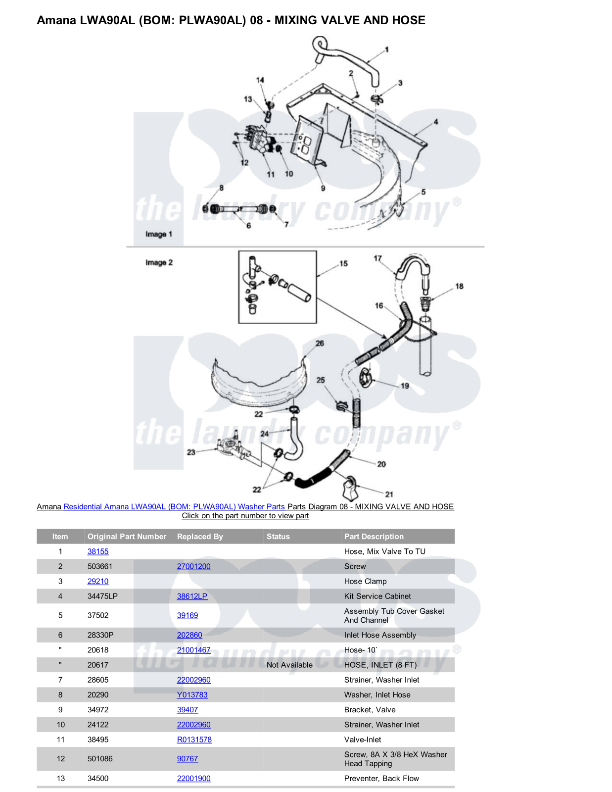 Amana LWA90AL Parts Diagram