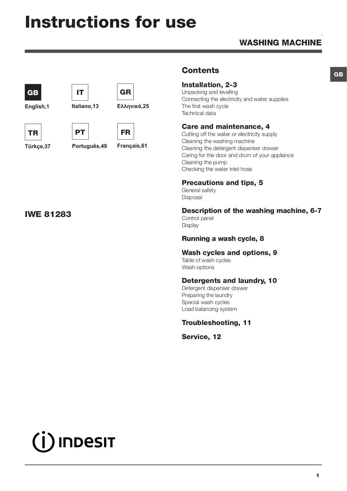 INDESIT IWE 81283SLCECO EU.M User Manual