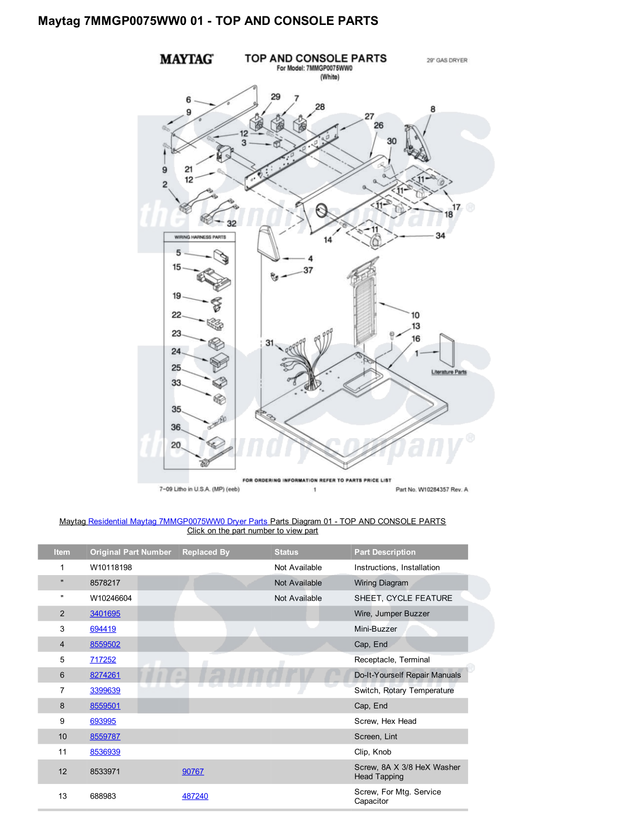 Maytag 7MMGP0075WW0 Parts Diagram