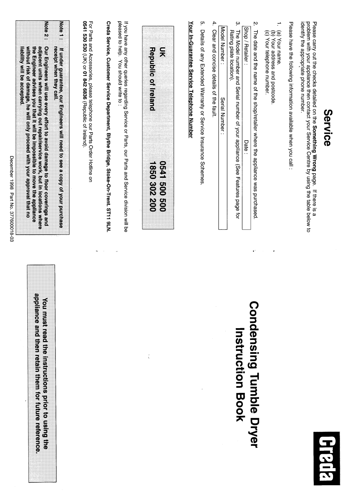 Creda HB37765X User Manual