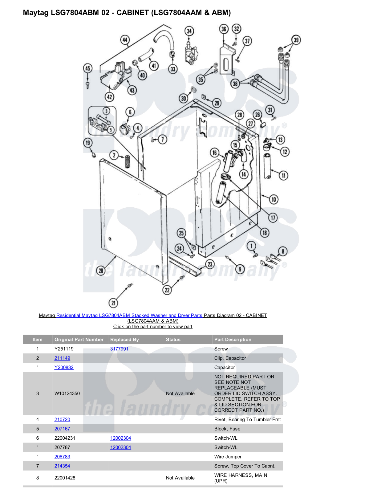 Maytag LSG7804ABM Stacked and Parts Diagram