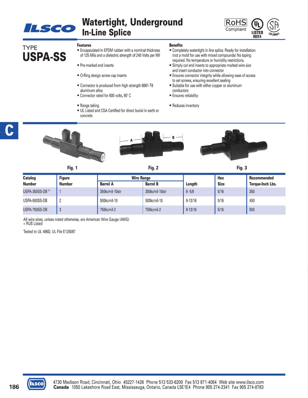 Ilsco Watertight Undergroun In-Line Splice Catalog Page