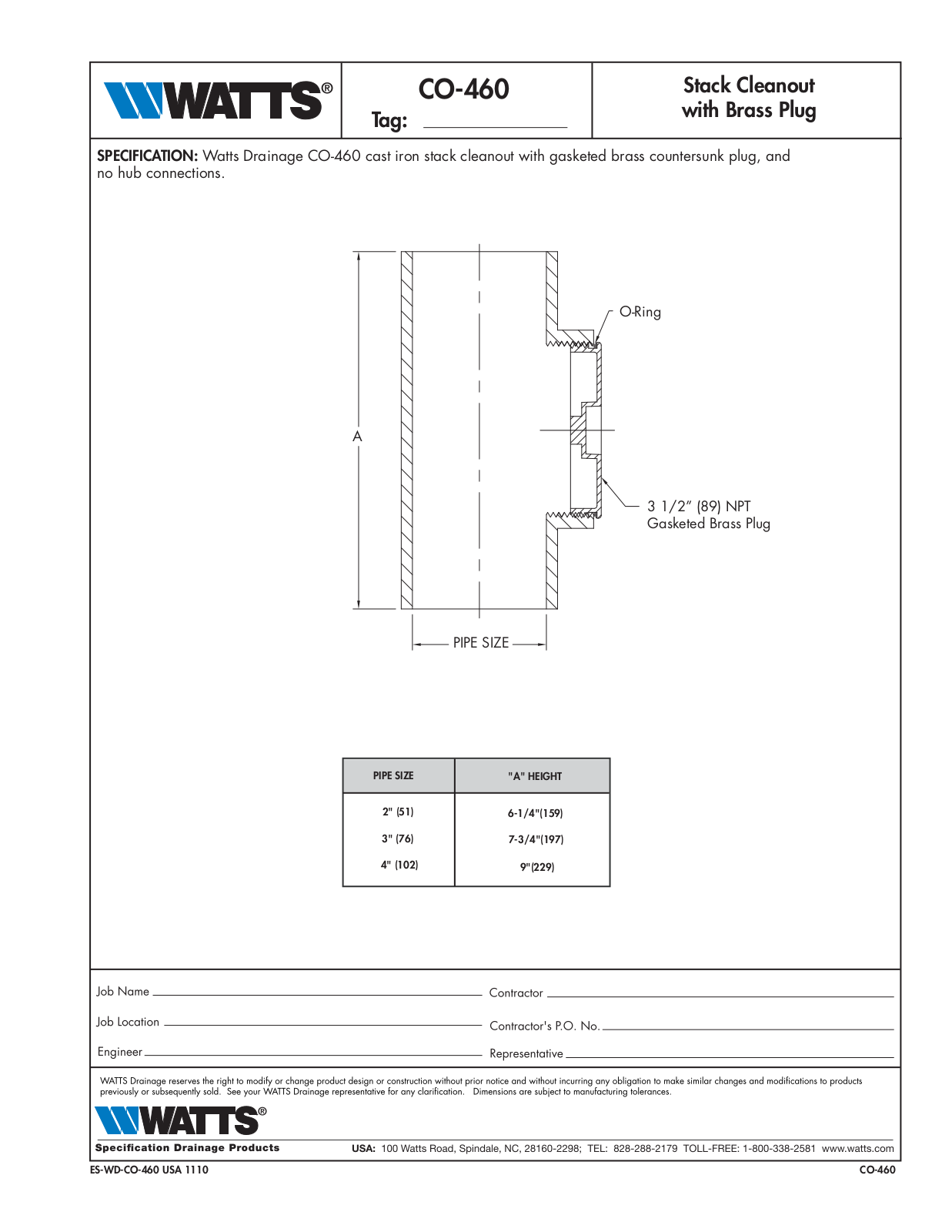 Watts CO-460 User Manual