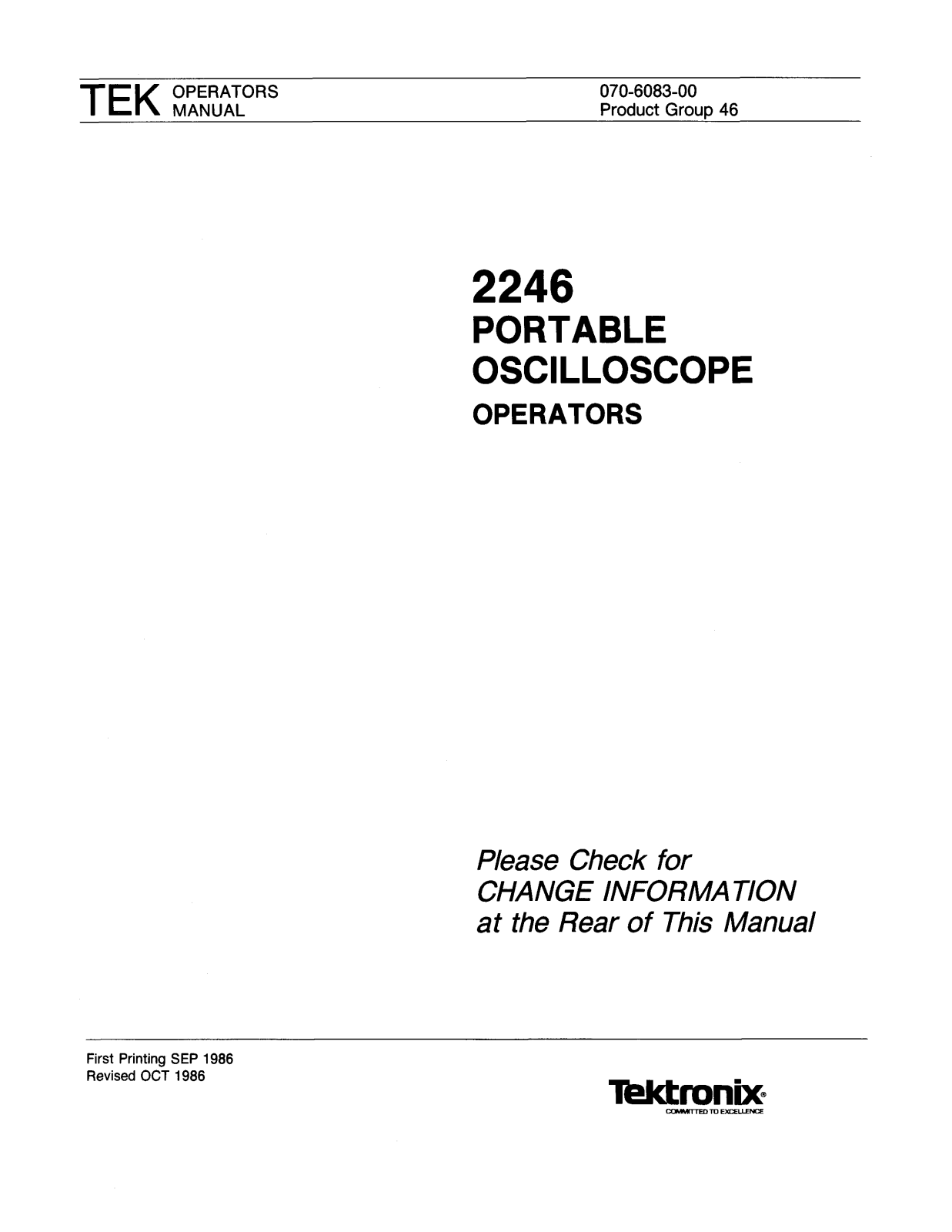 Tektronics 2246 Operator manual