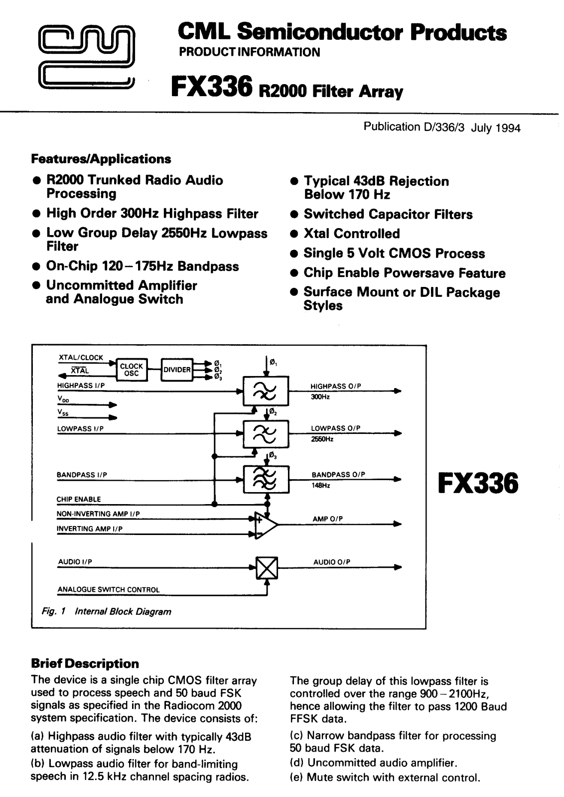 Consumer Microcircuits Limited FX336LS, FX336J Datasheet