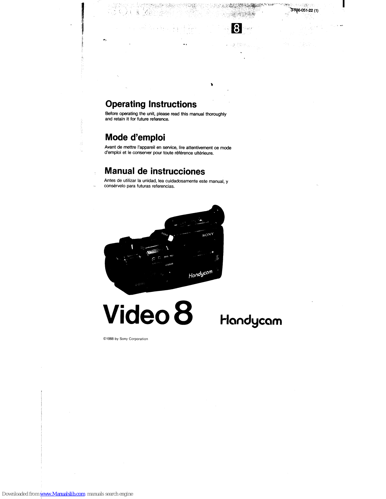 Sony Video8 Handycam CCD-F40 Operating Instructions Manual