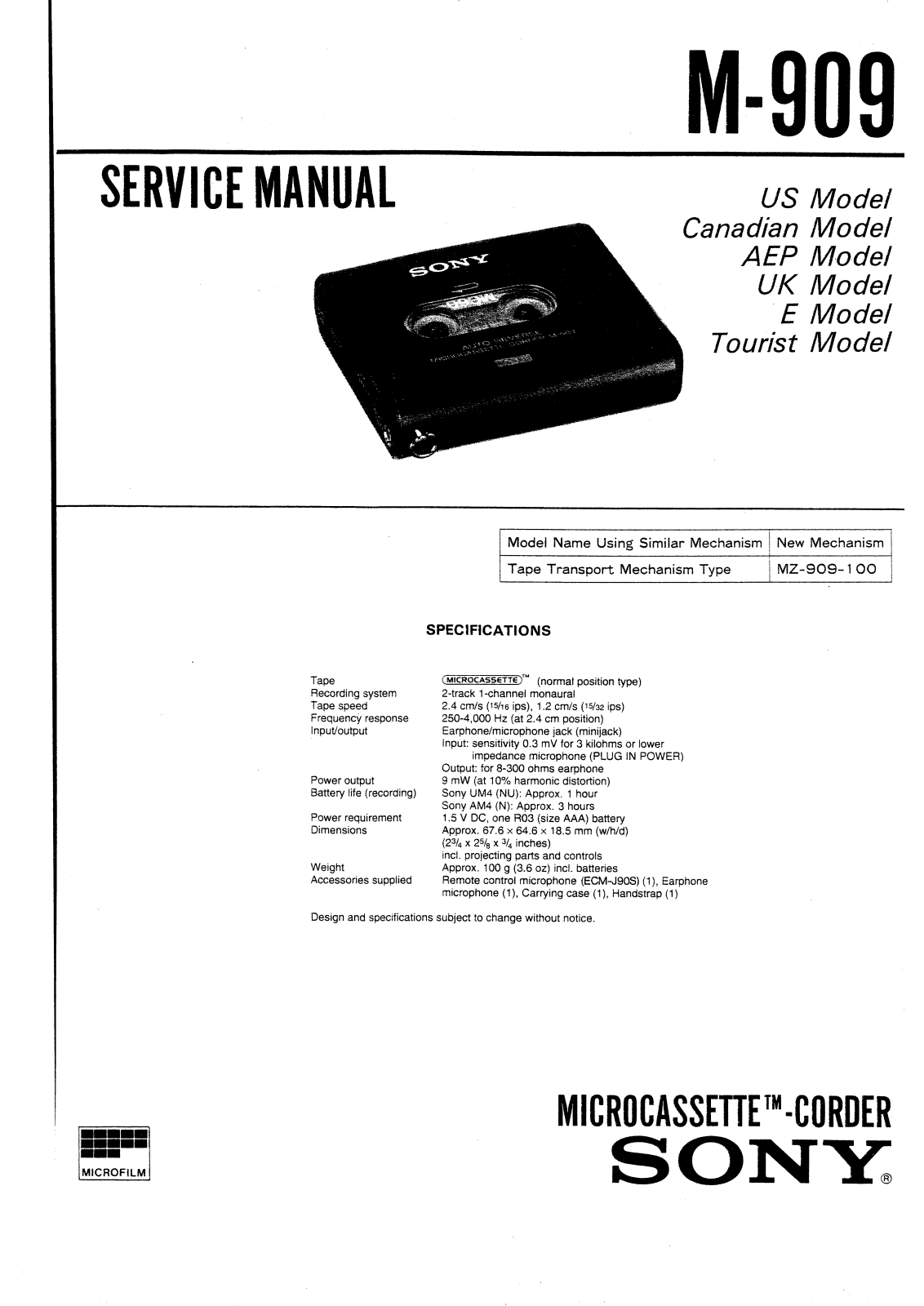 Sony M-909 Service manual