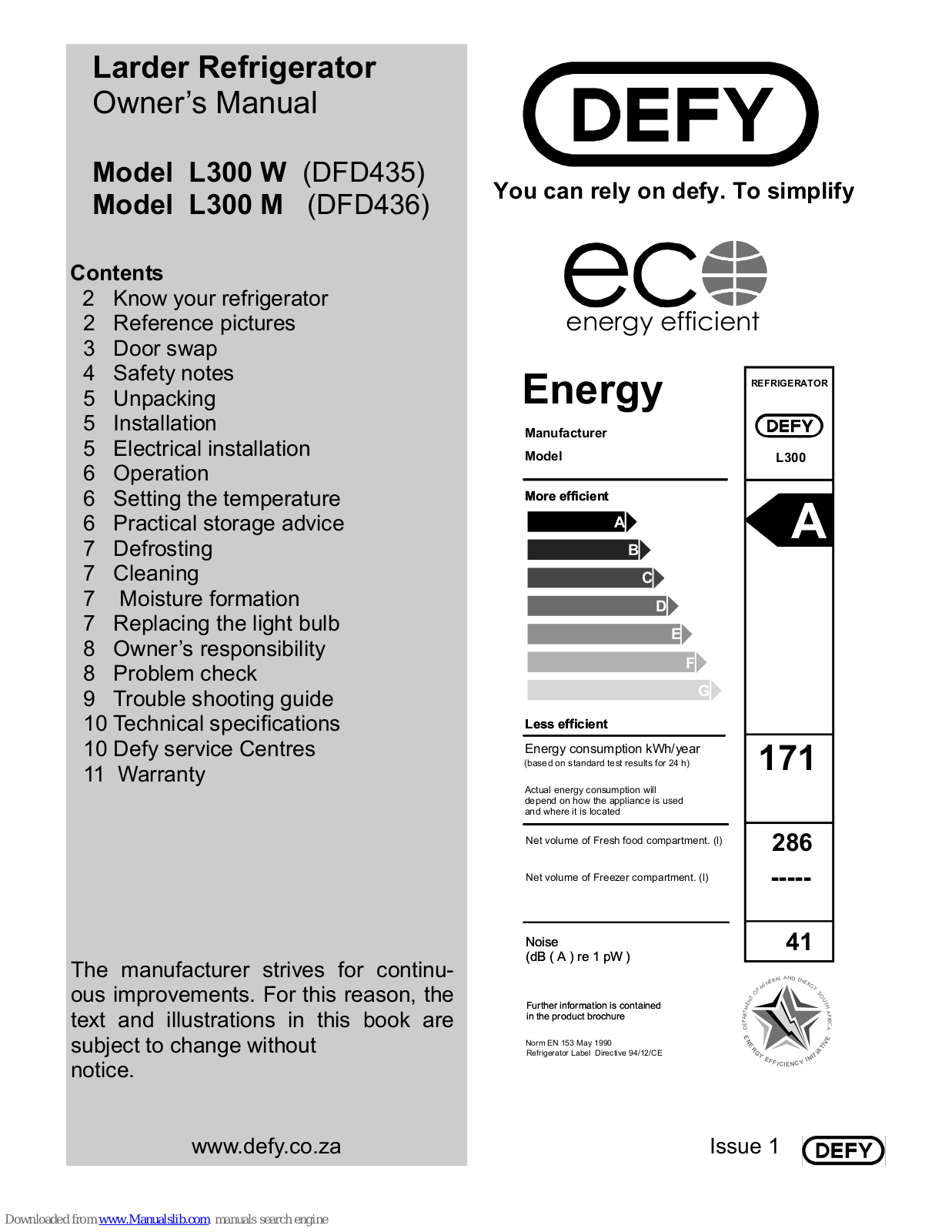 Defy L300 W Owner's Manual