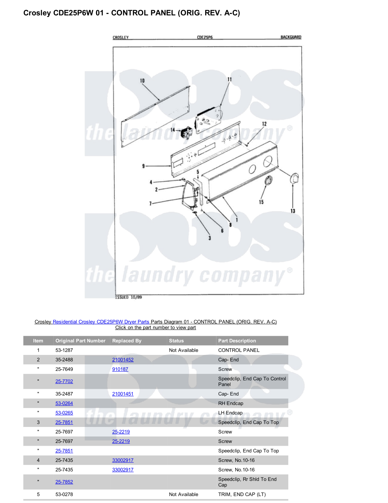 Crosley CDE25P6W Parts Diagram