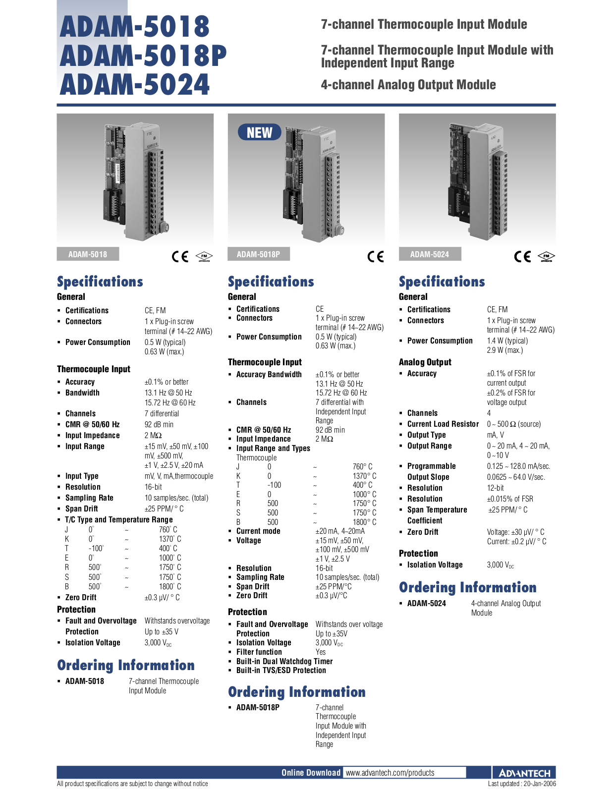 B&B Electronics ADAM-5018 Datasheet