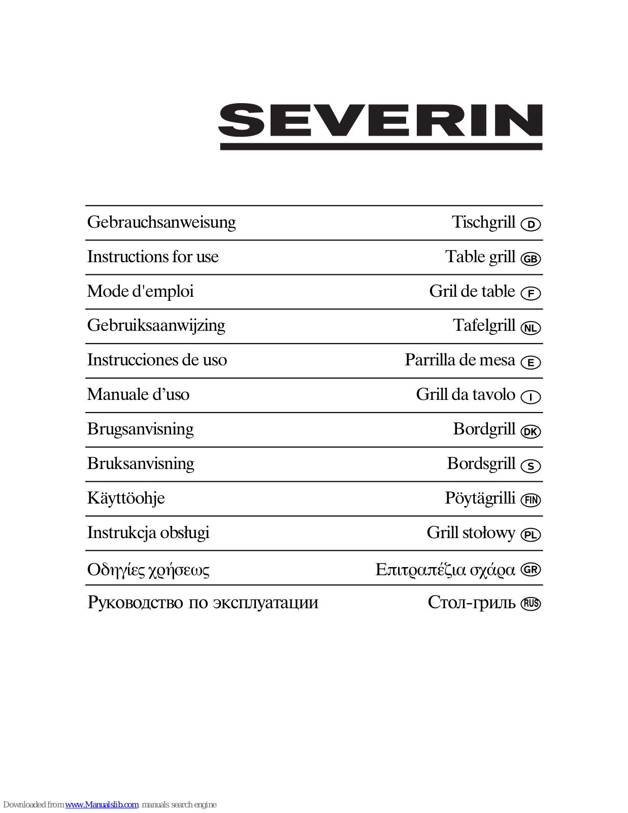 SEVERIN Table grill,KG-2388 Instructions For Use Manual