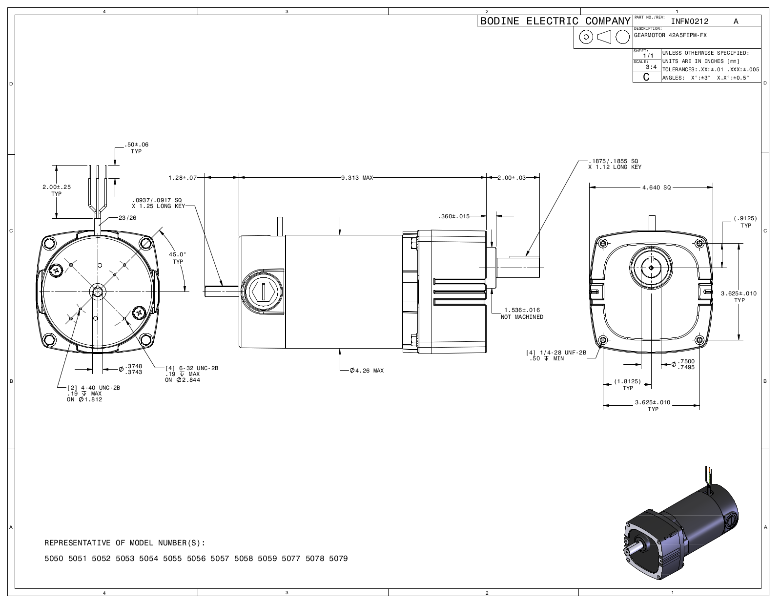 Bodine 5050, 5051, 5052, 5053, 5054 Reference Drawing