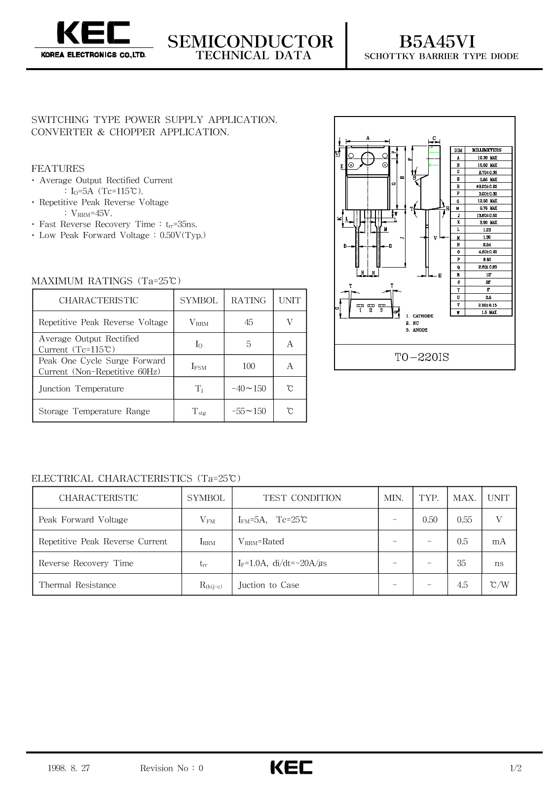 Korea Electronics Co  Ltd B5A45VI Datasheet