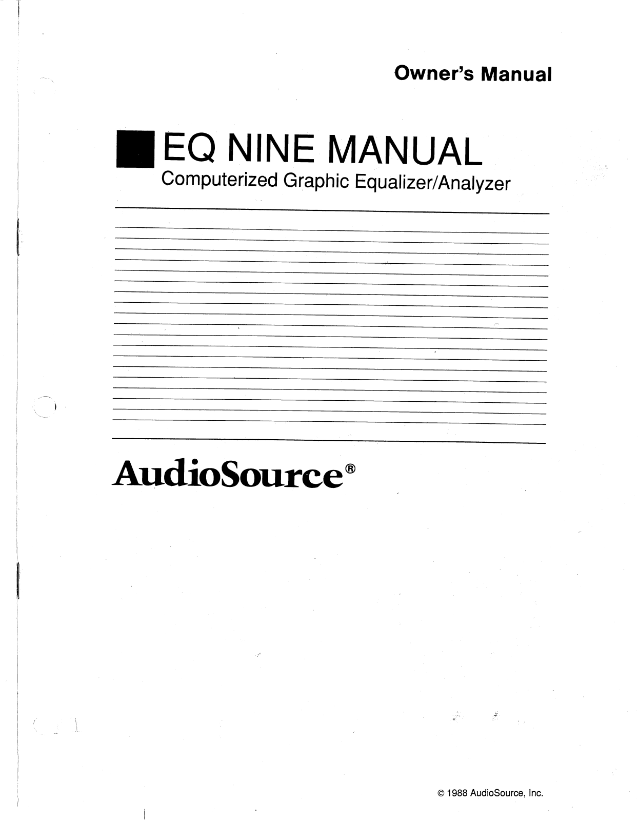 AudioSource EQ NINE User Manual