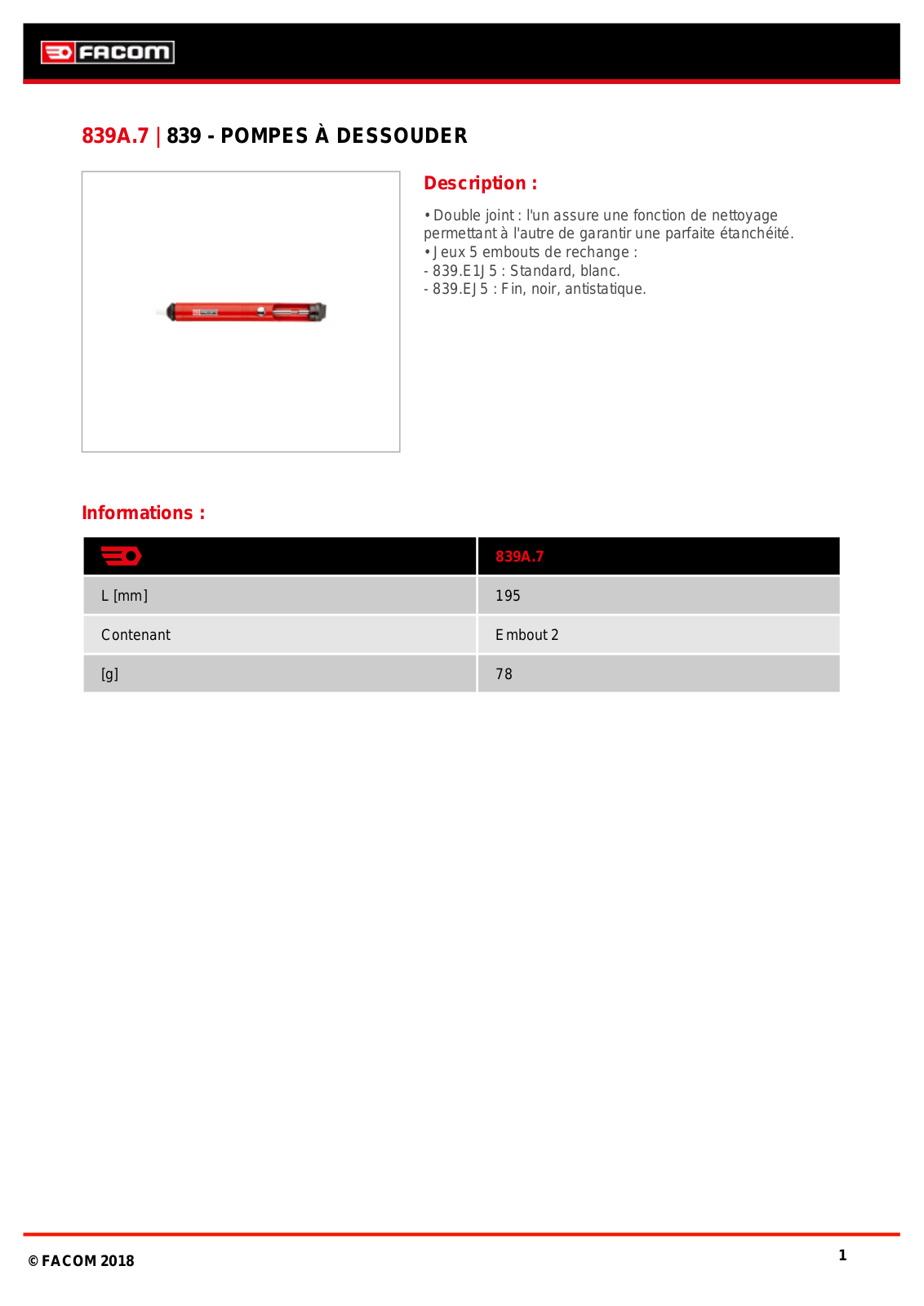 Facom 839A.7 Specification - ManualMachine.com