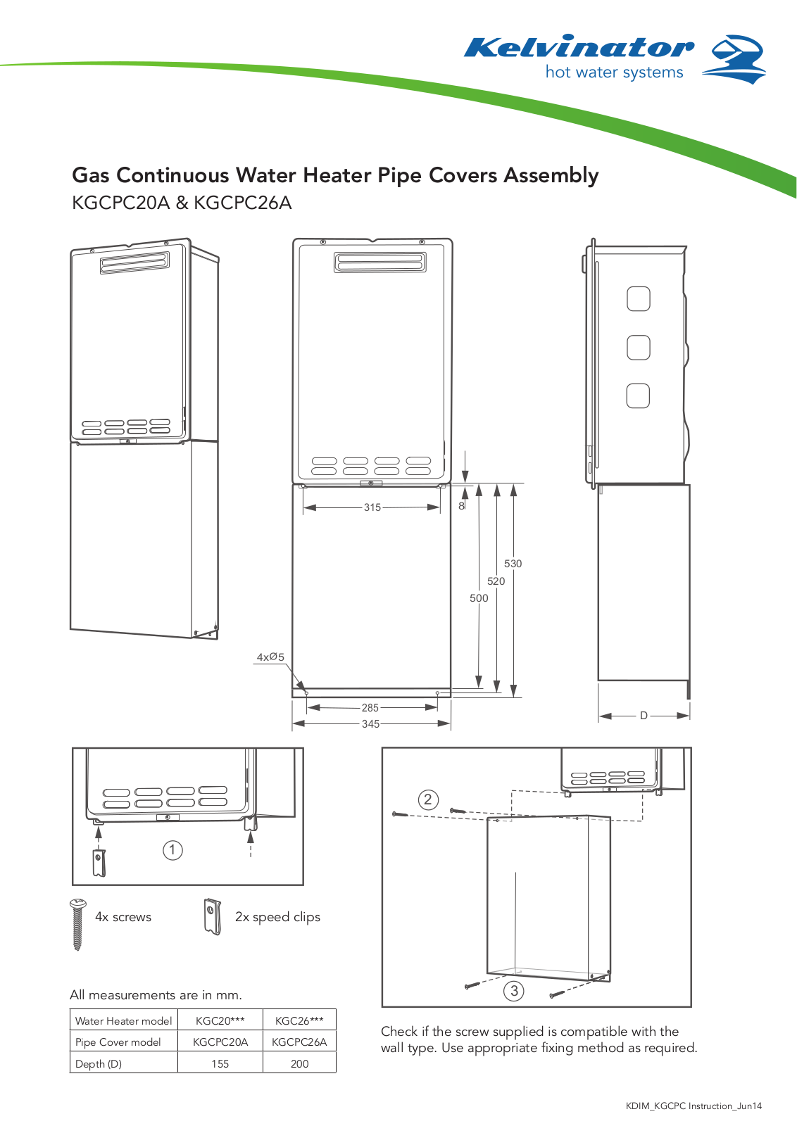 Kelvinator KGCPC20A, KGCPC26A Installation Guide