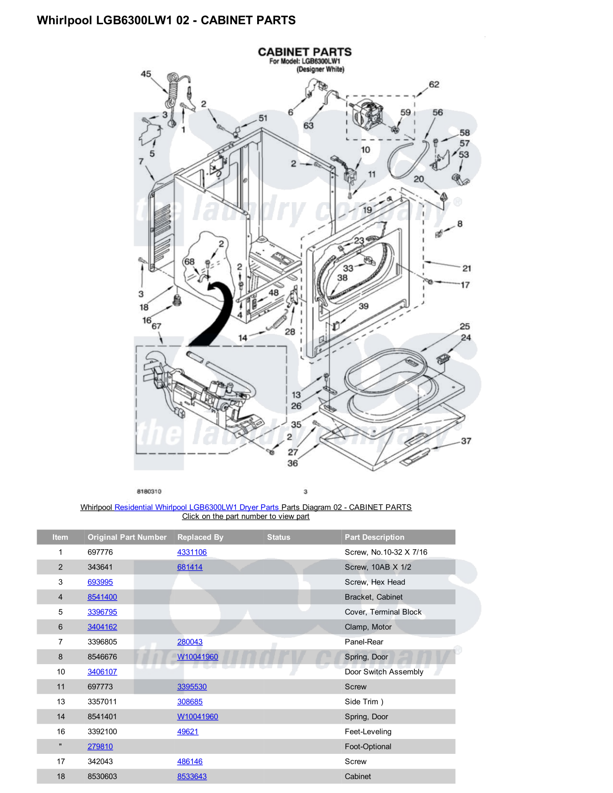 Whirlpool LGB6300LW1 Parts Diagram