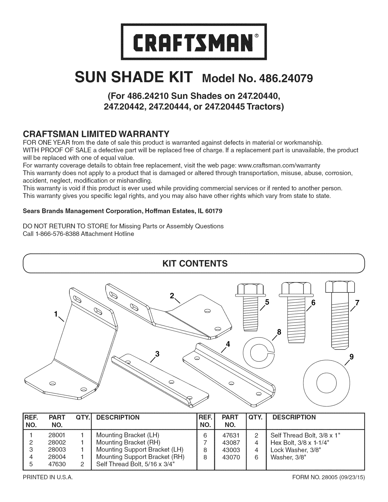 Craftsman 247204420, 247204440, 247204450, 48624079, 48624210 Owner’s Manual