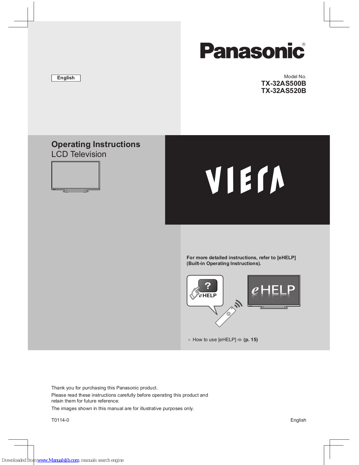 Panasonic VIERA TX-32AS500B, VIERA TX-32AS520B Operating Instructions Manual