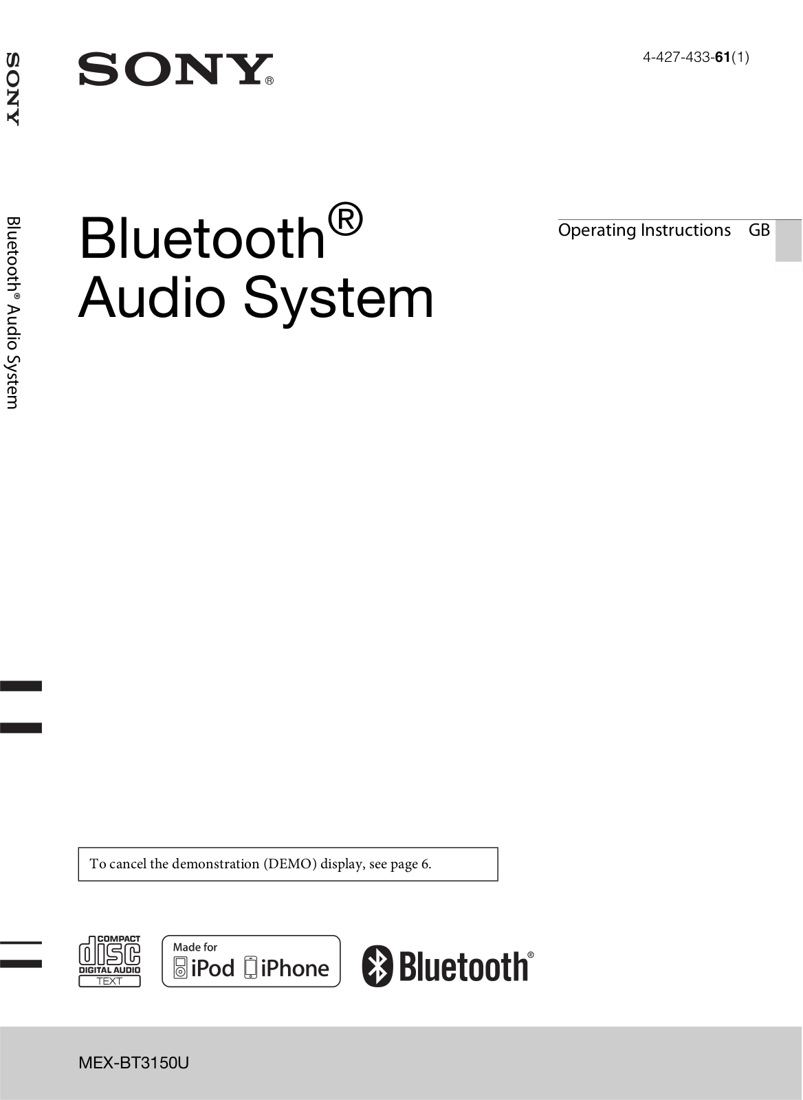 Sony MEX-BT3150U Operating Instructions Manual