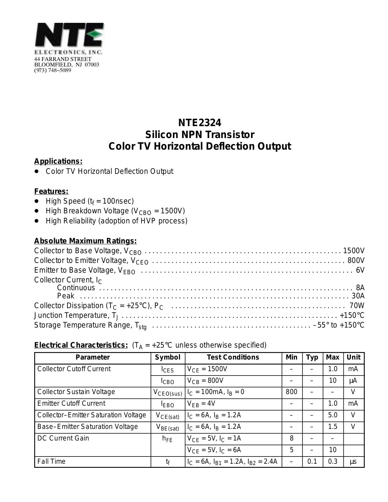 Datasheet NTE2324 Datasheet (NTE) - ManualMachine.com