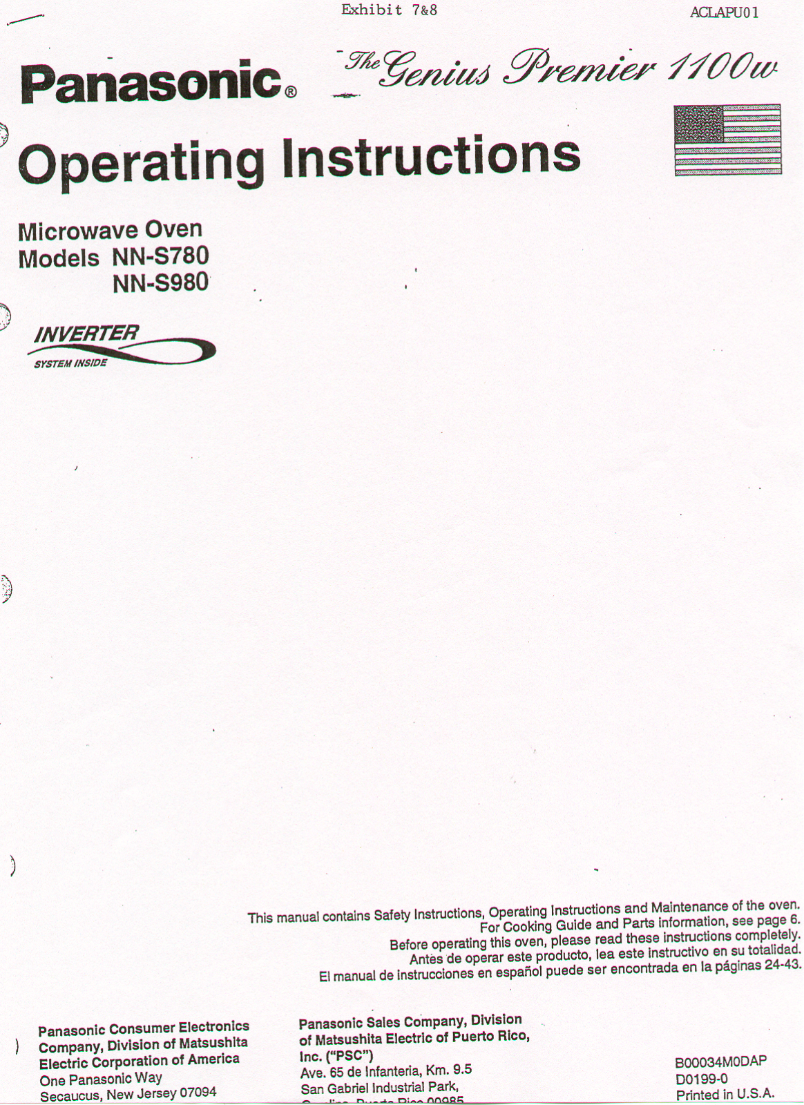 Panasonic AP4U01 Operators Manual Cover Page