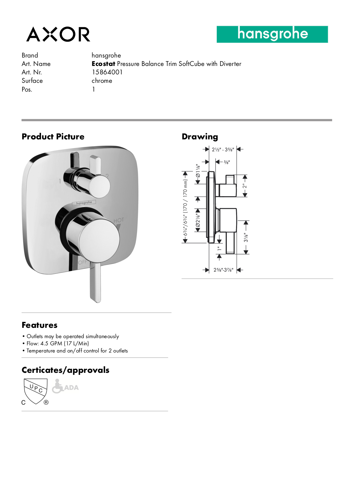 Hansgrohe GCDC1899 Specifications - ManualMachine.com