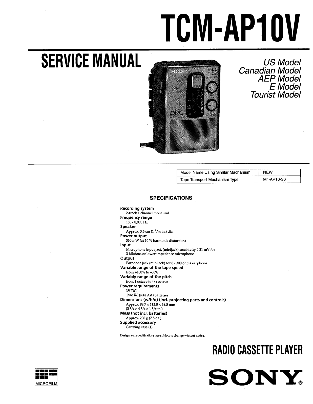 Sony TCMAP-10-V Service manual