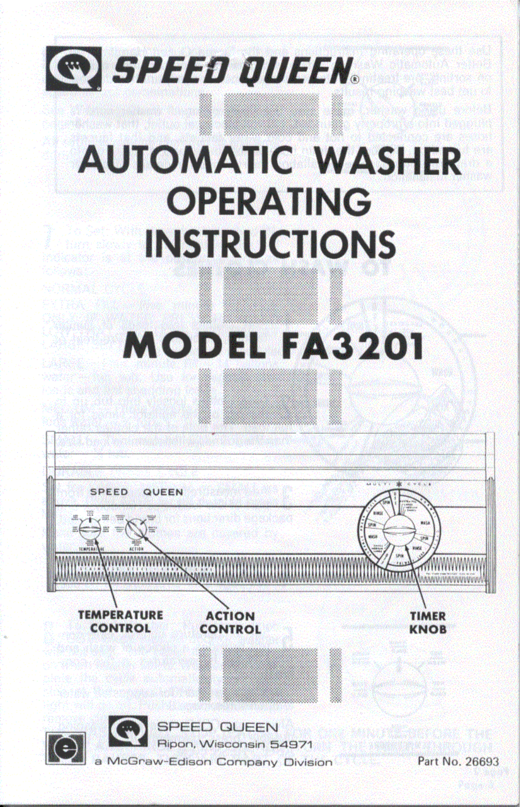 Speed Queen FA3201 Owner's Manual