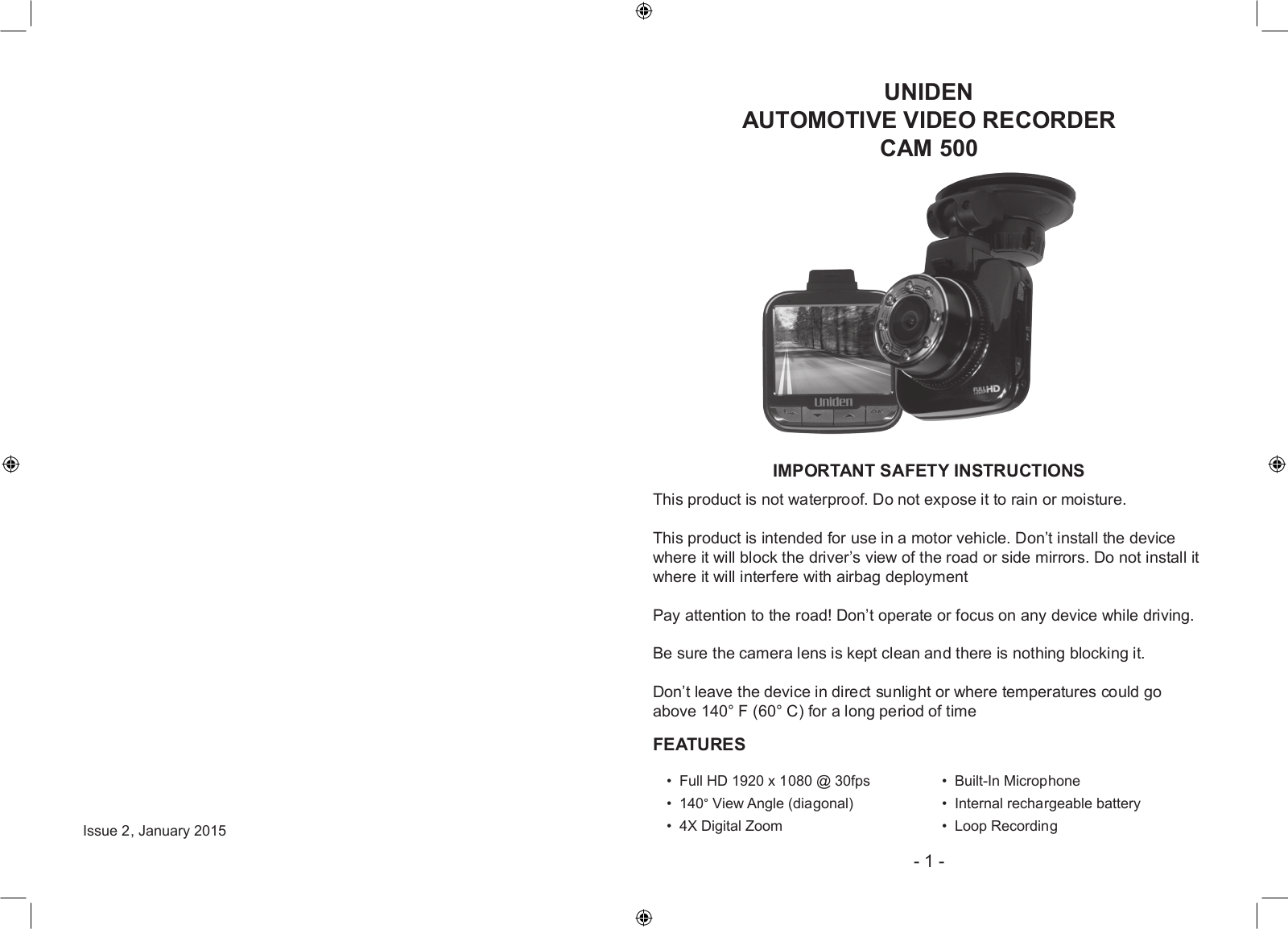 Uniden CAM500 Owner's Manual