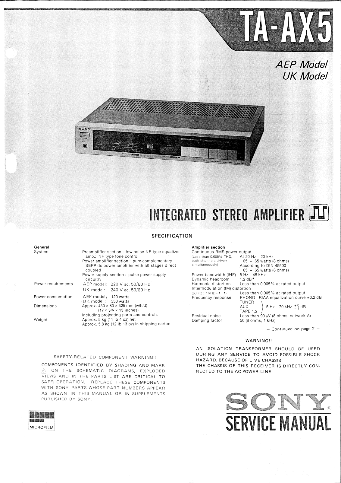 Sony TAAX-5 Service manual