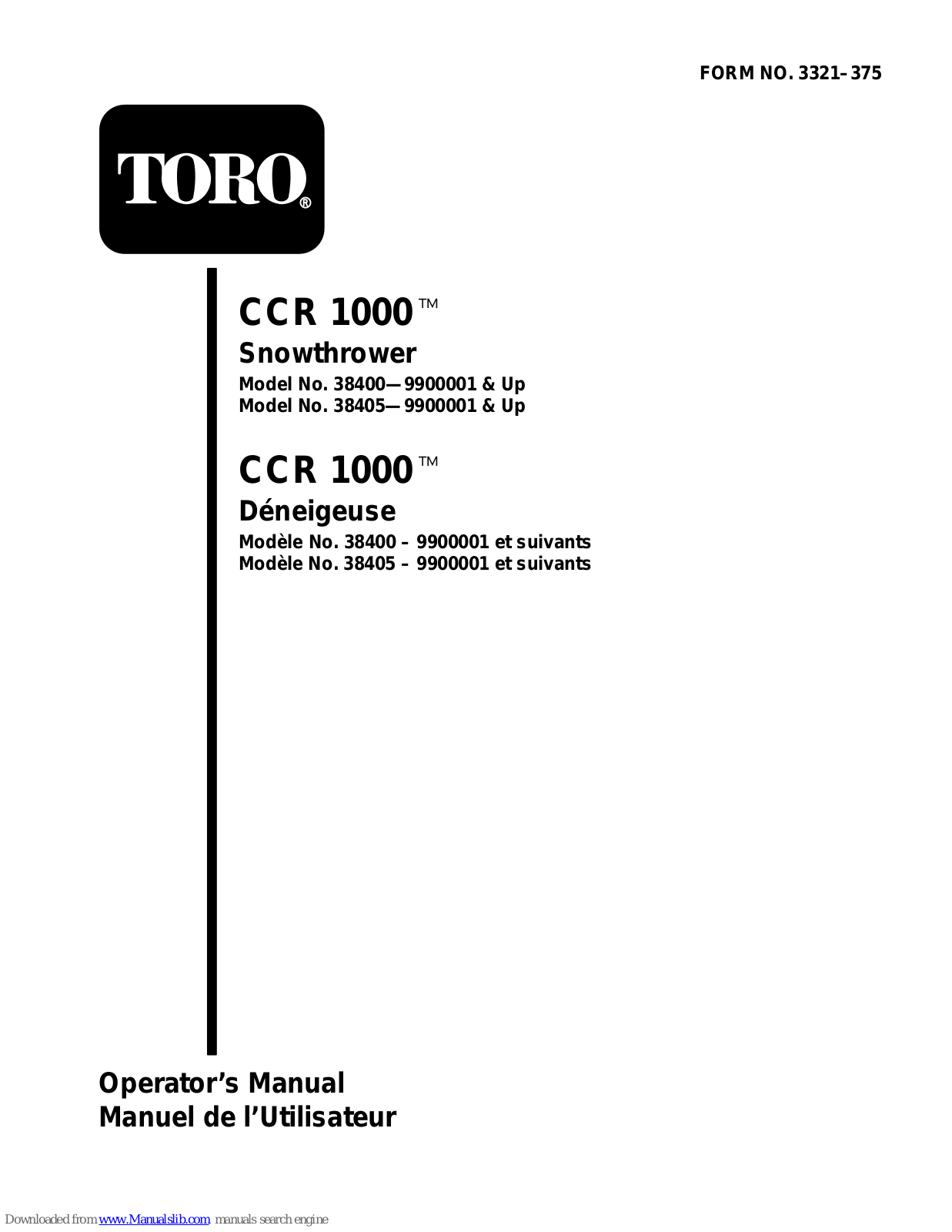 Toro CCR 1000 38400, CCR 1000 38405 Operator's Manual