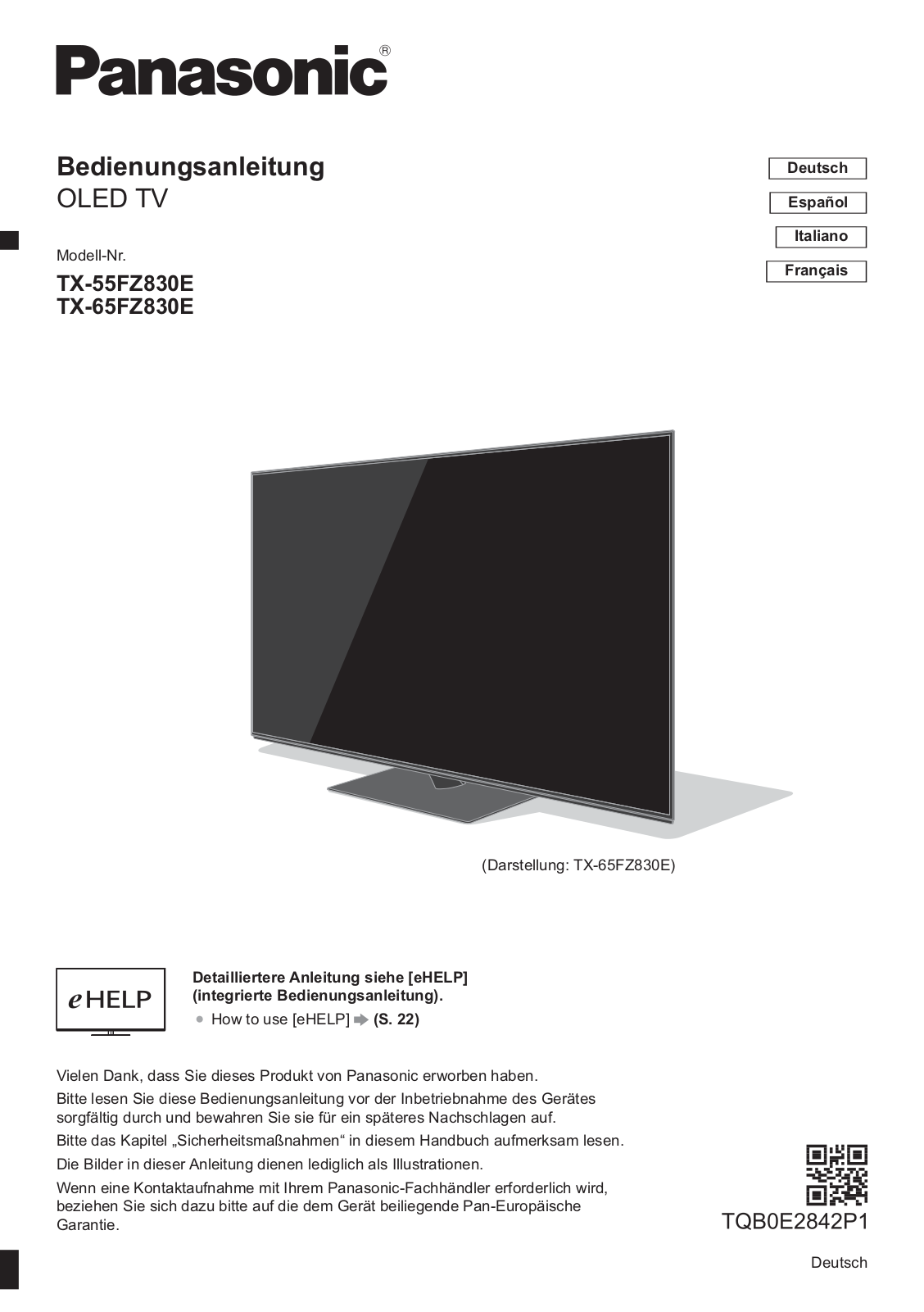 Panasonic TX-55FZ830E, TX-65FZ830E User Manual