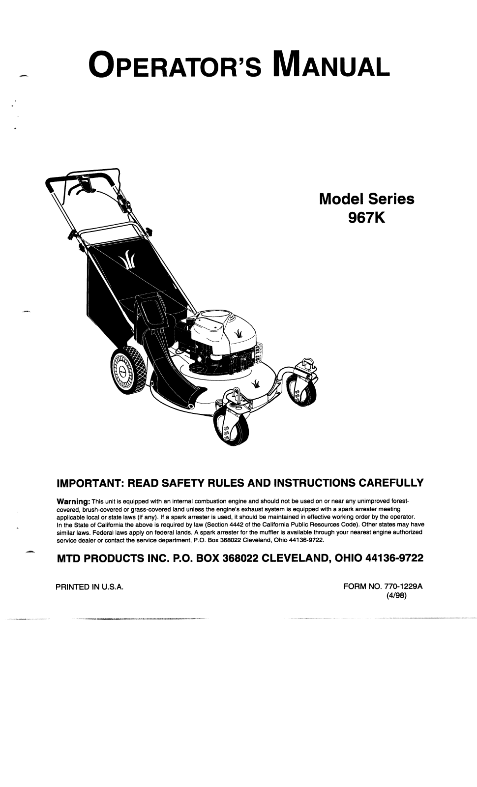 MTD 967K User Manual