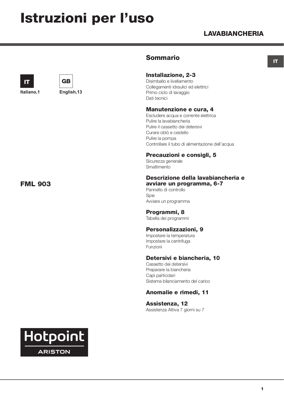 Hotpoint FML 903 IT User Manual - ManualMachine.com