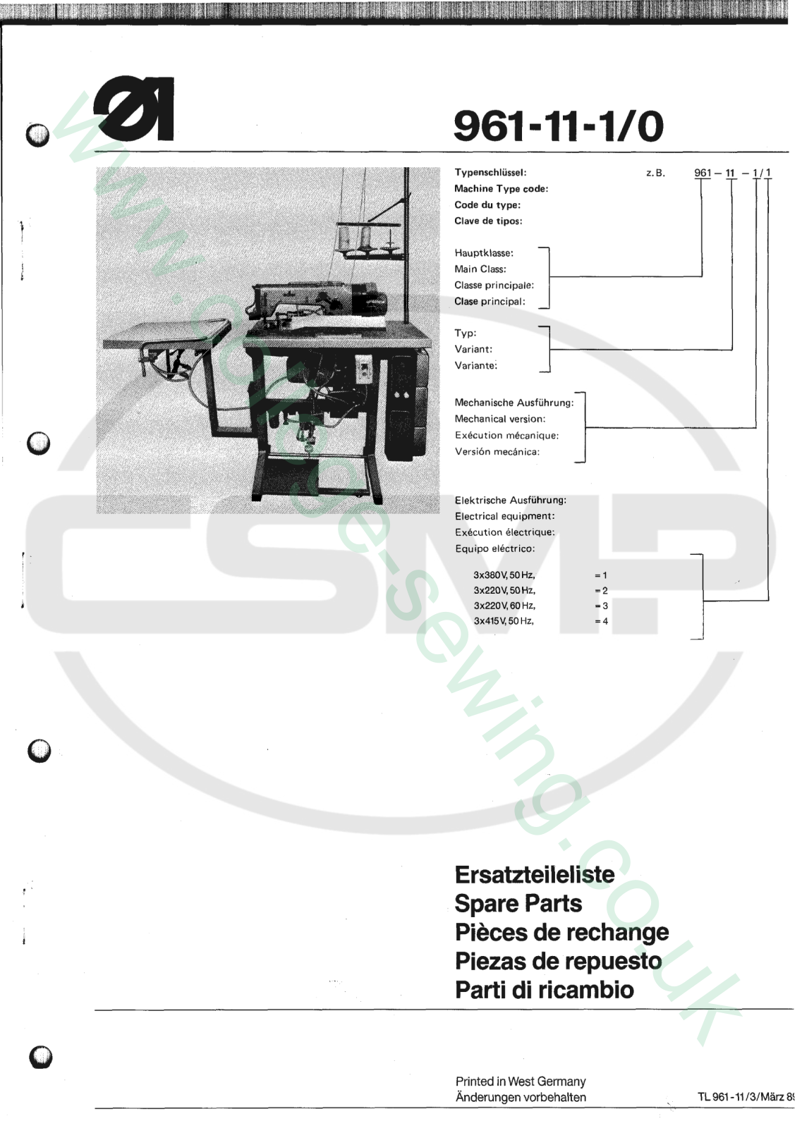 Durkopp Adler 961-11-1 Parts Book