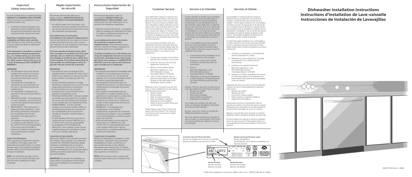 Bosch SHX33A02UC/43, SHX33A02UC/46, SHX43P12UC/53, SHX43P15UC/53, SHX43P16UC/53 Installation Guide