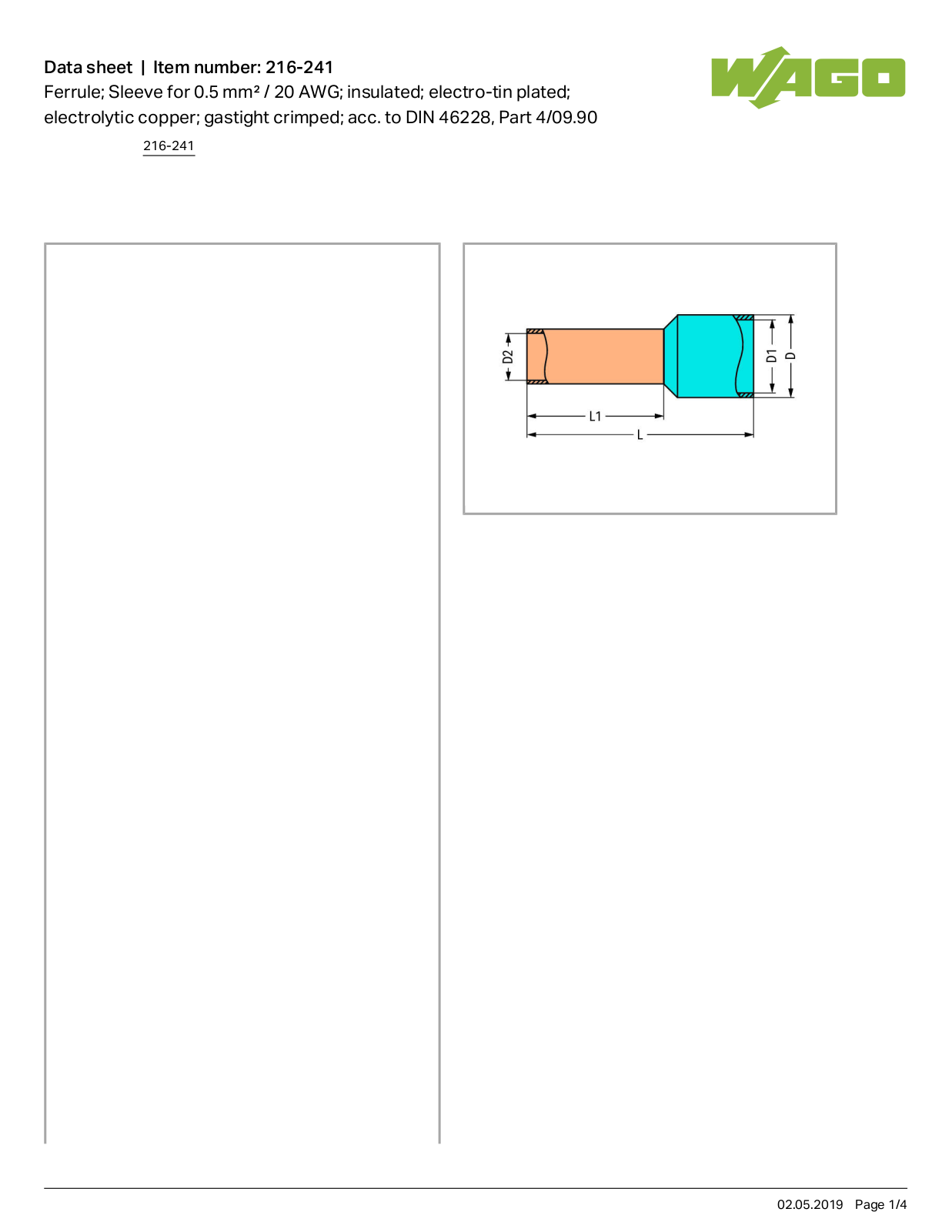 Wago 216-241 Data Sheet