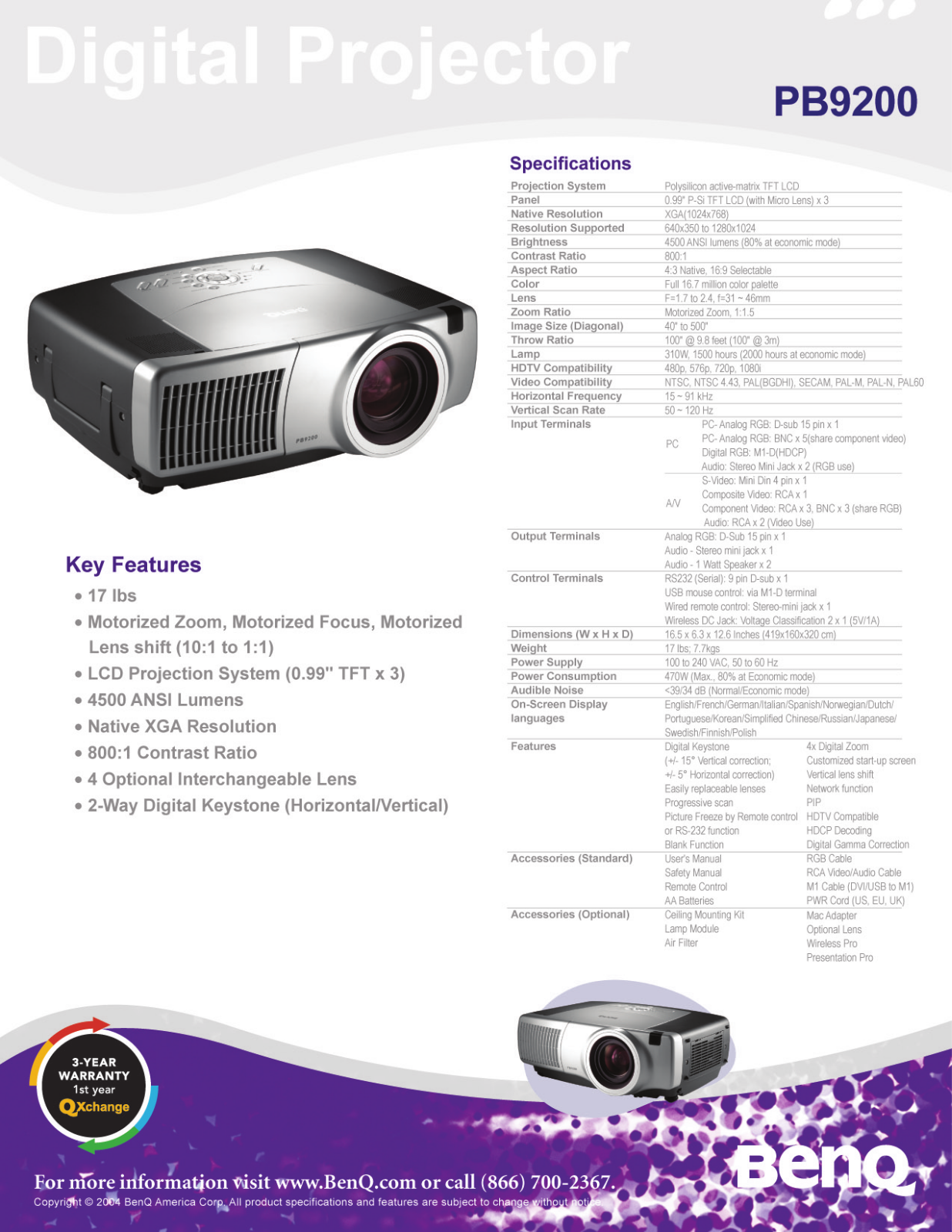 BenQ PB9200 Product Sheet