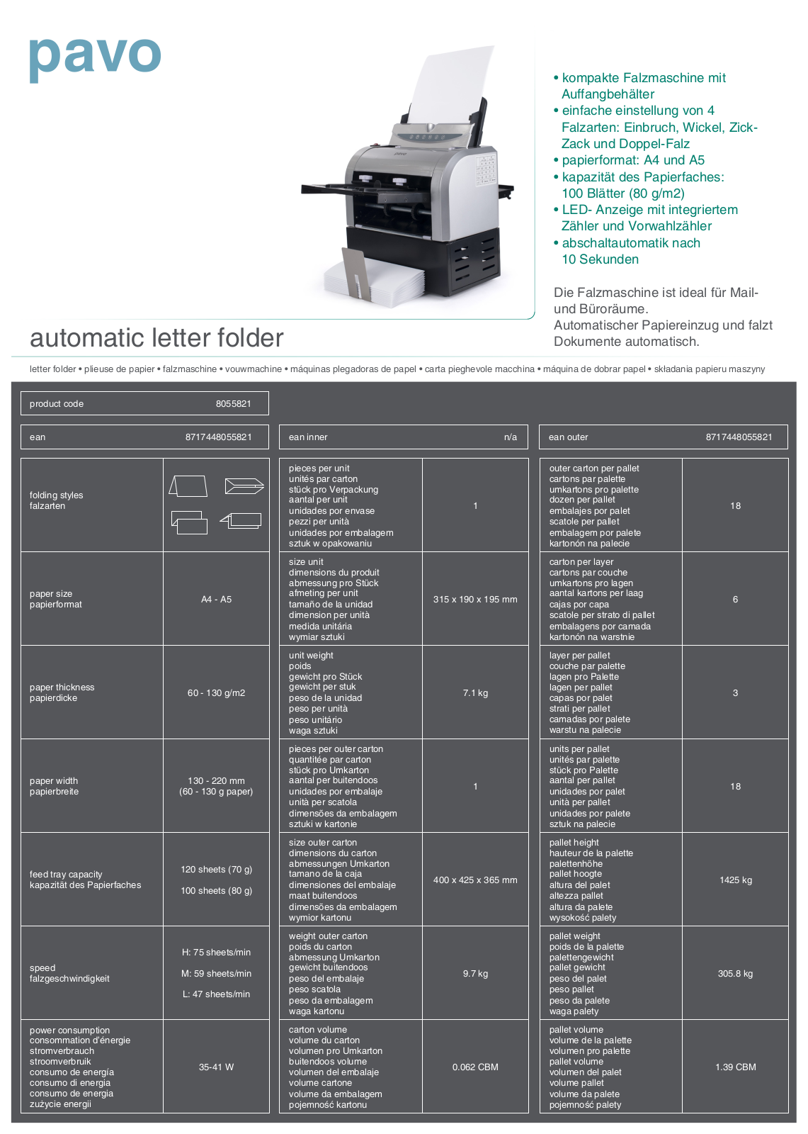 PAVO PAVO 8055821 Datasheet - ManualMachine.com