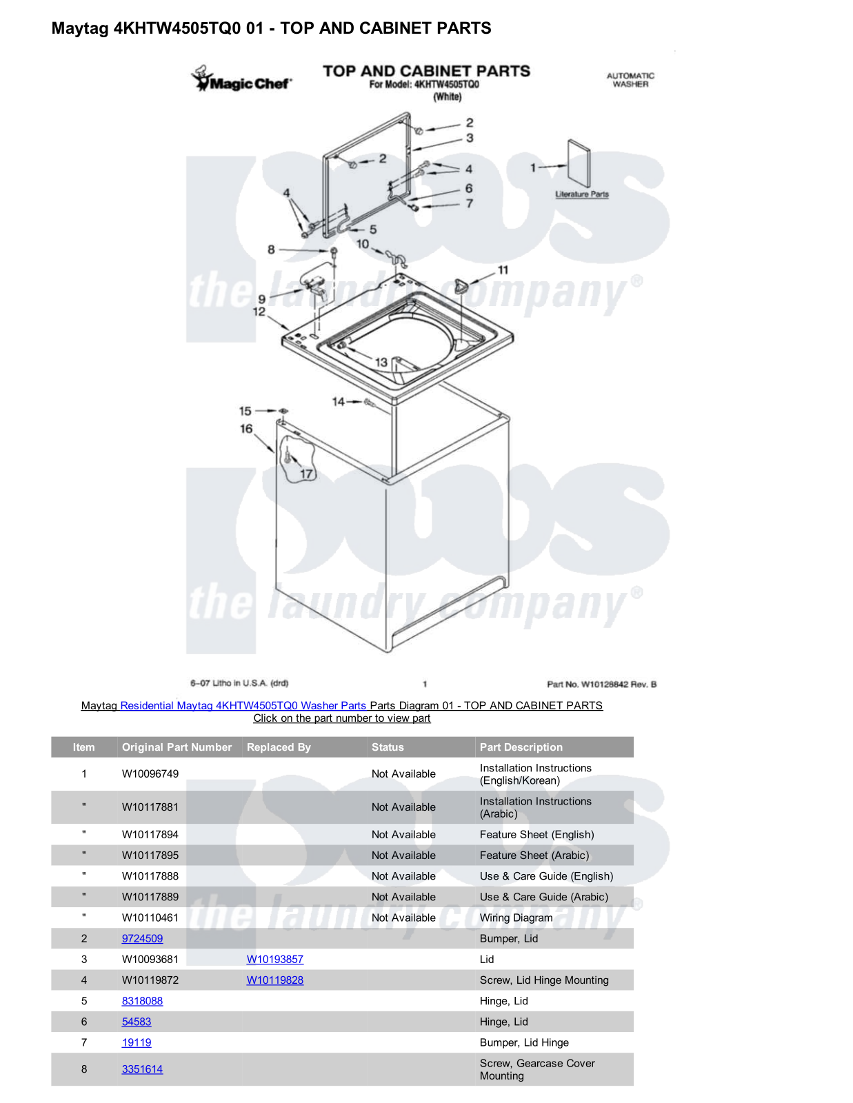 Maytag 4KHTW4505TQ0 Parts Diagram