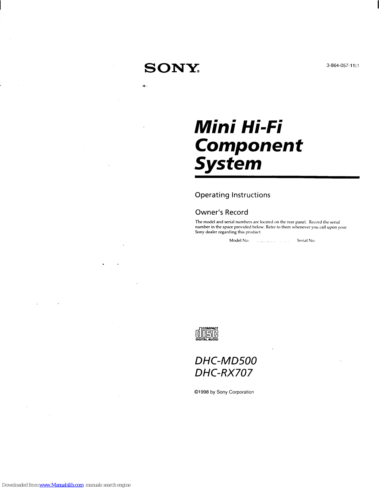 Sony DHC-MD500 Primary, DHC-RX707 Operating Instructions Manual