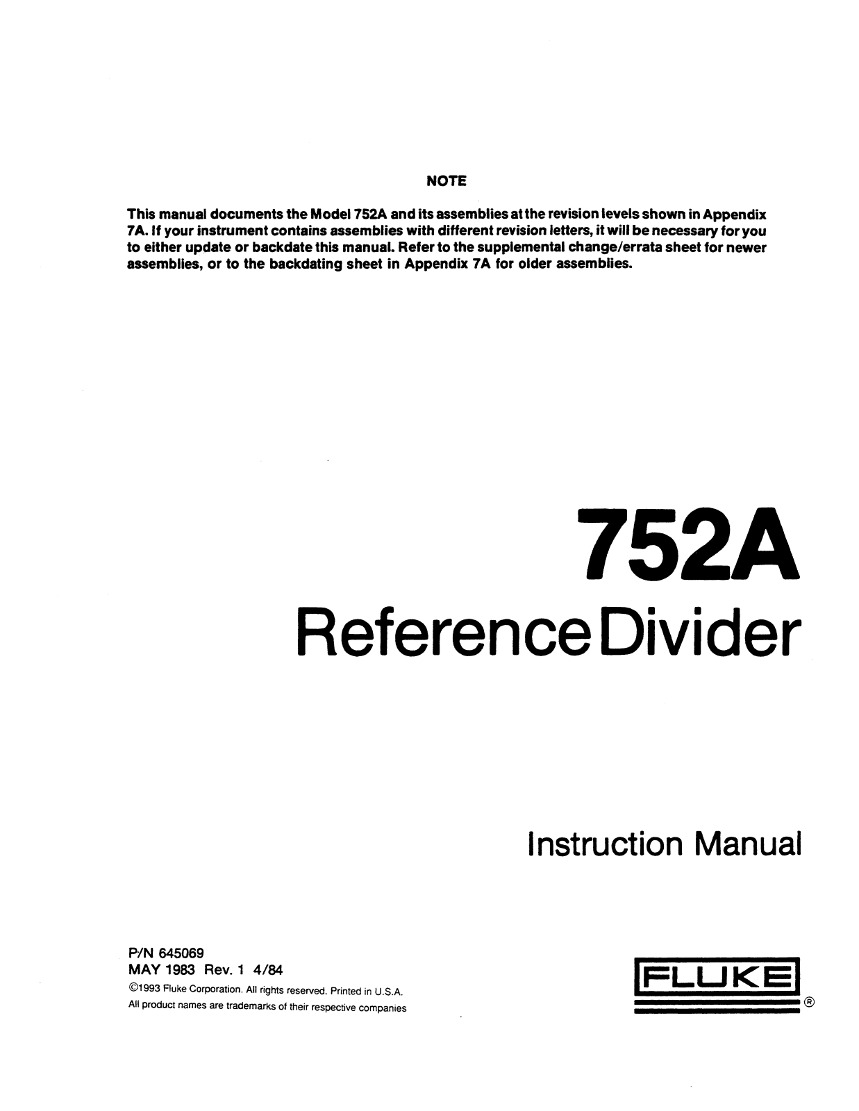 Fluke 752A Service manual