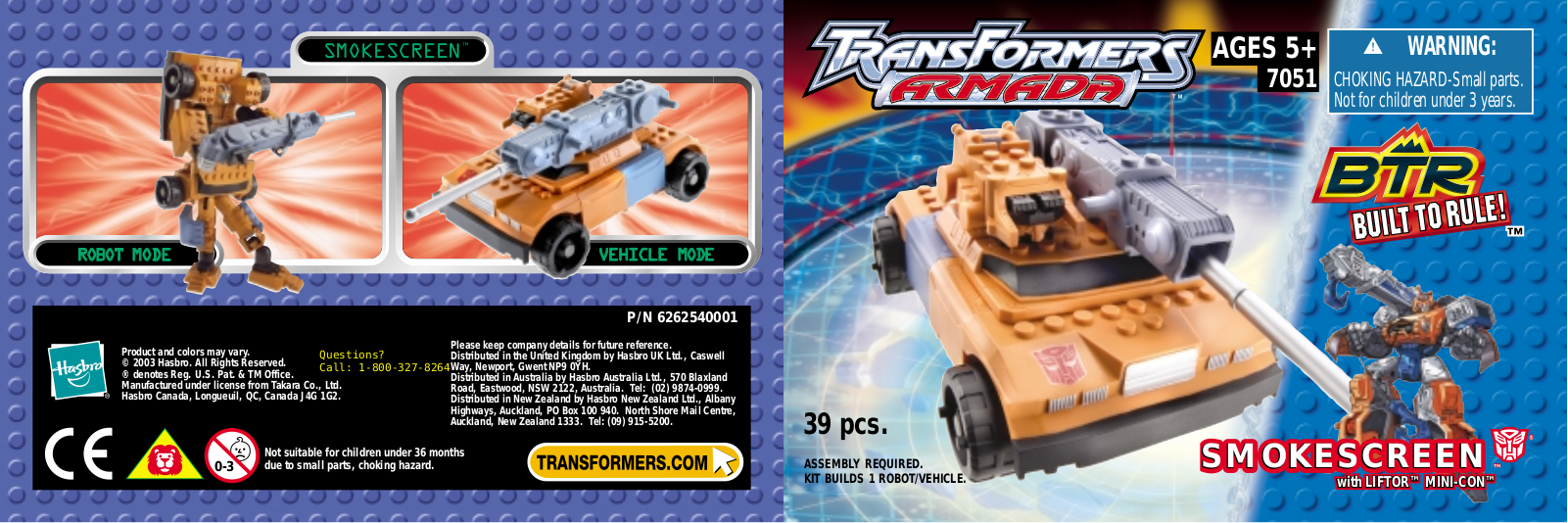 HASBRO BTR - SMOKESCREEN w/ LIFTOR MINI-CON Figure User Manual