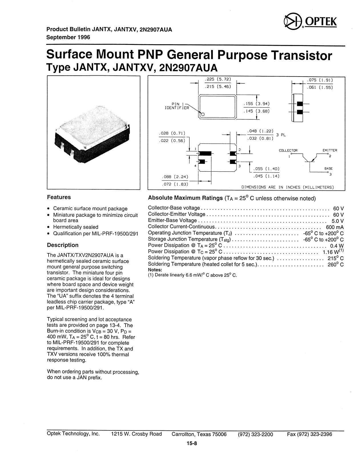 OPTREX 2N2907AUA Datasheet