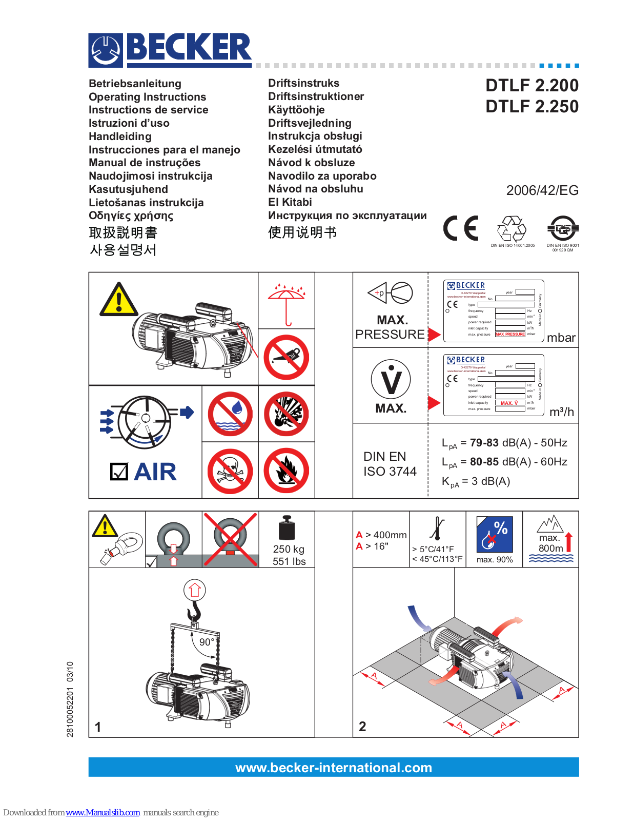 Becker DTLF 2.200, DTLF 2.250 Operating Instructions Manual