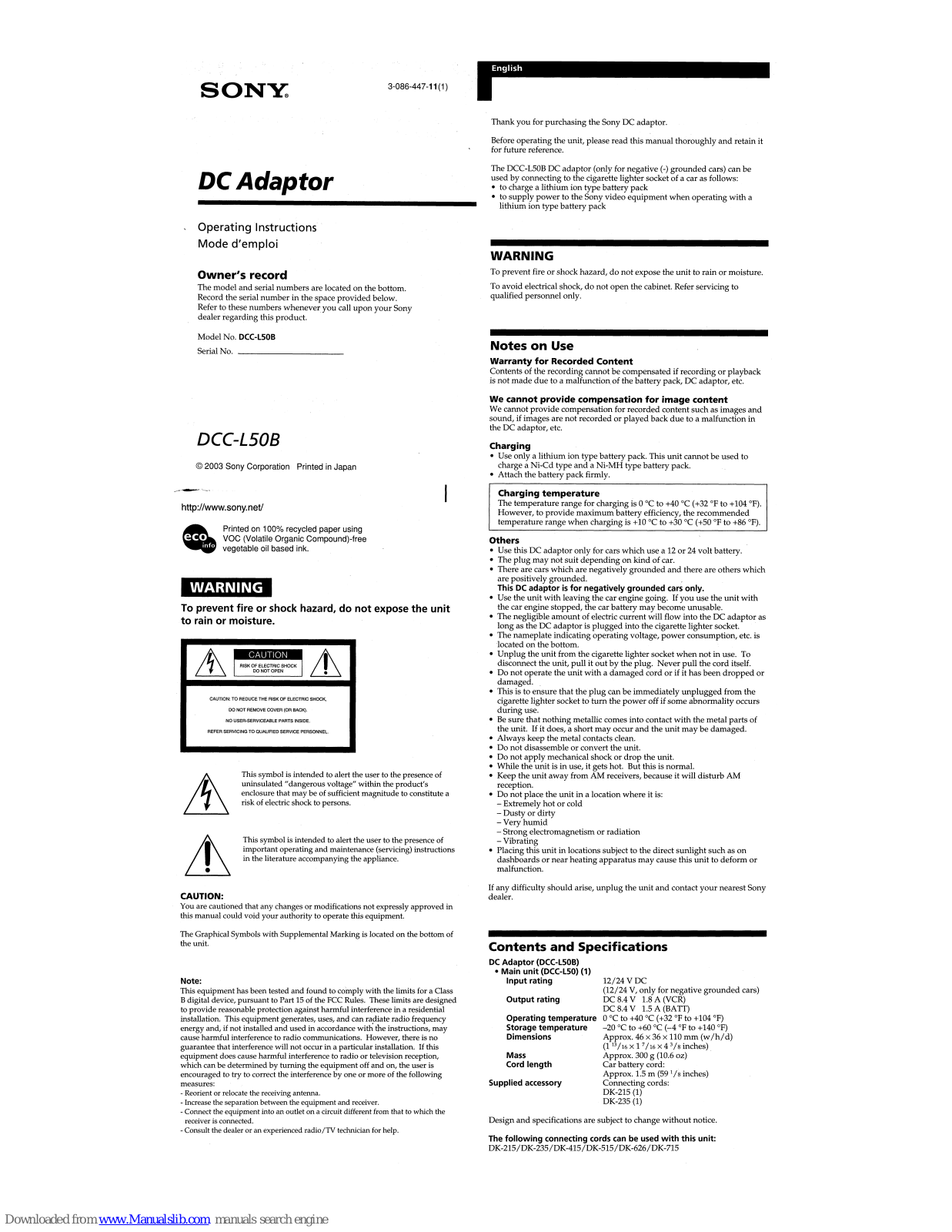 Sony DDC-L50B Operating Instructions Manual