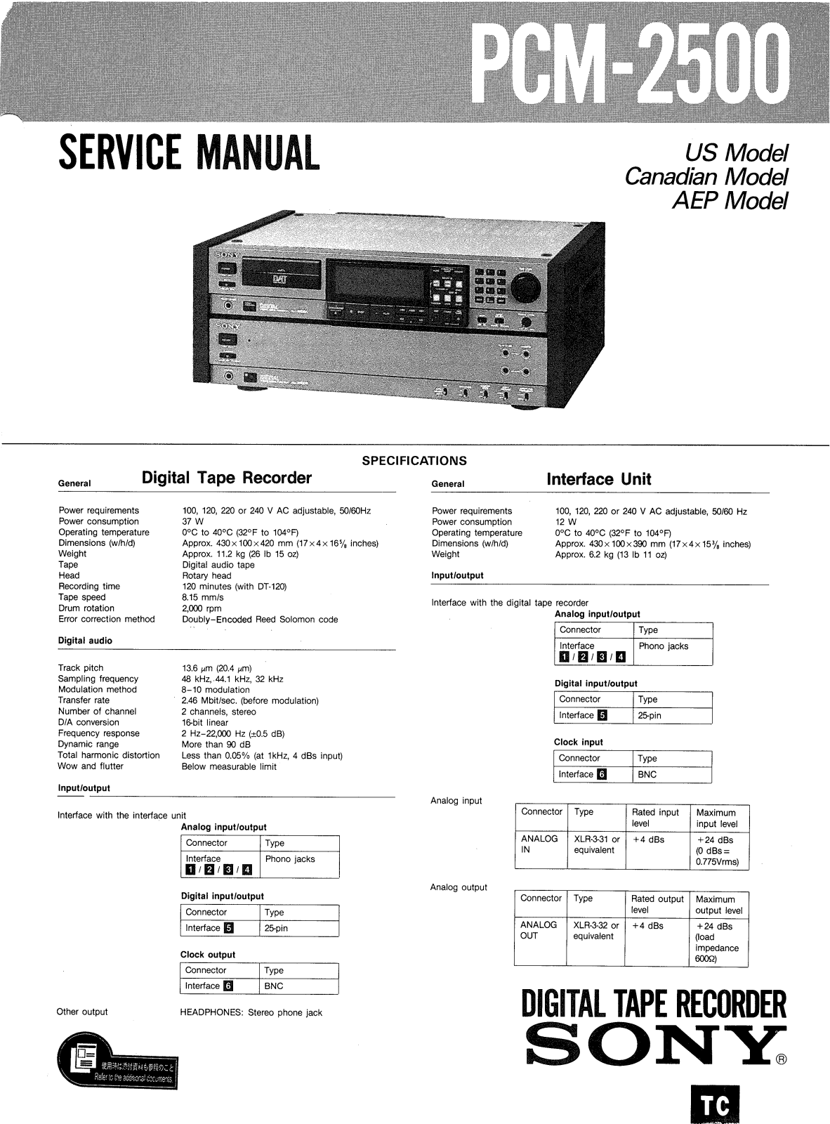 Sony PCM-2500 Service Manual