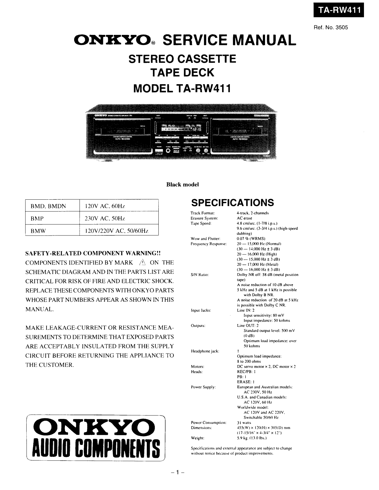 Onkyo TARW-411 Service manual