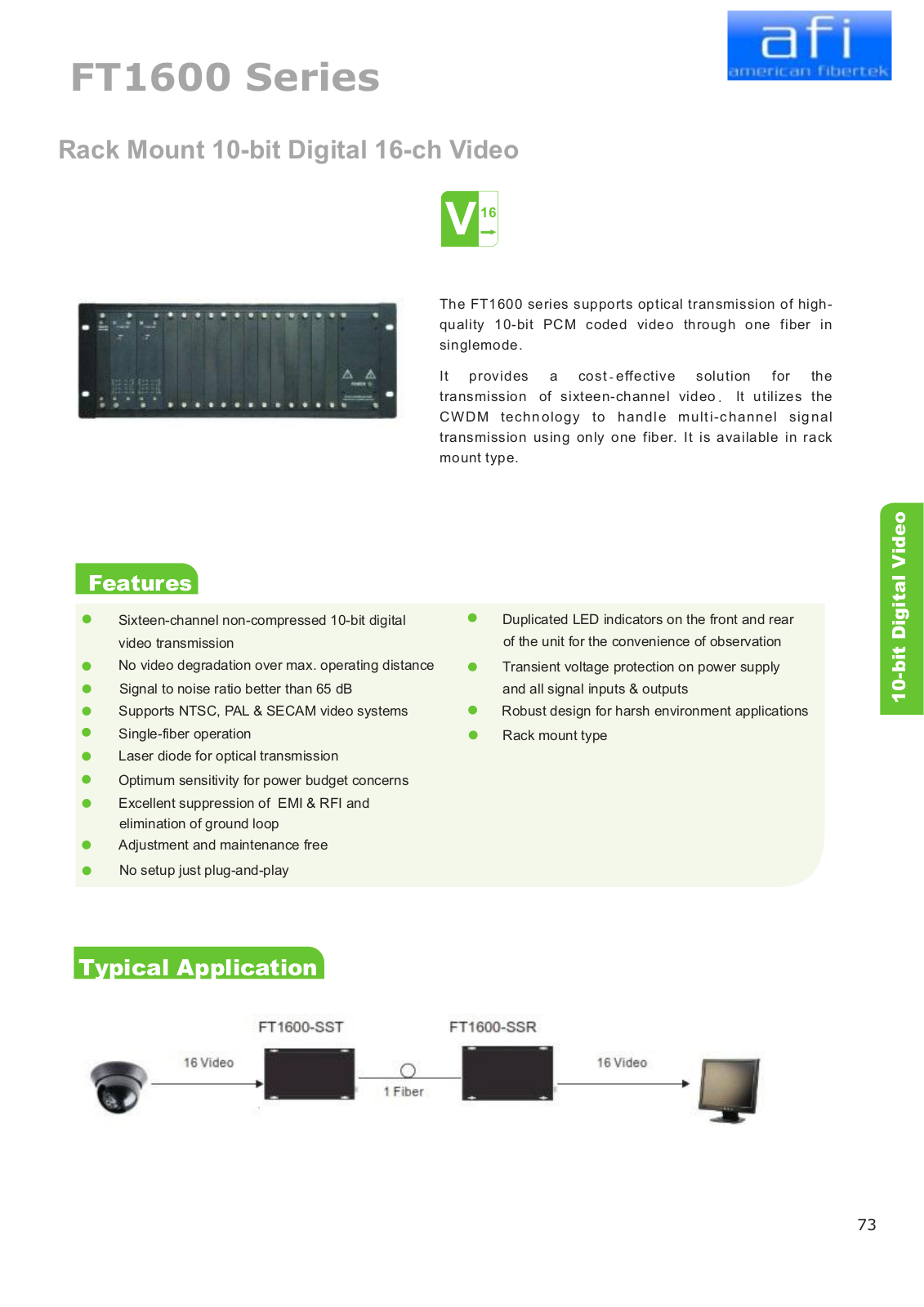 American Fibertek FT1600-SST, FT1600-SSR Specsheet